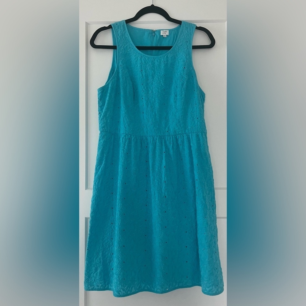Crown & Ivy Turquoise Textured Eyelet Sleeveless Dress, Size‎ 10